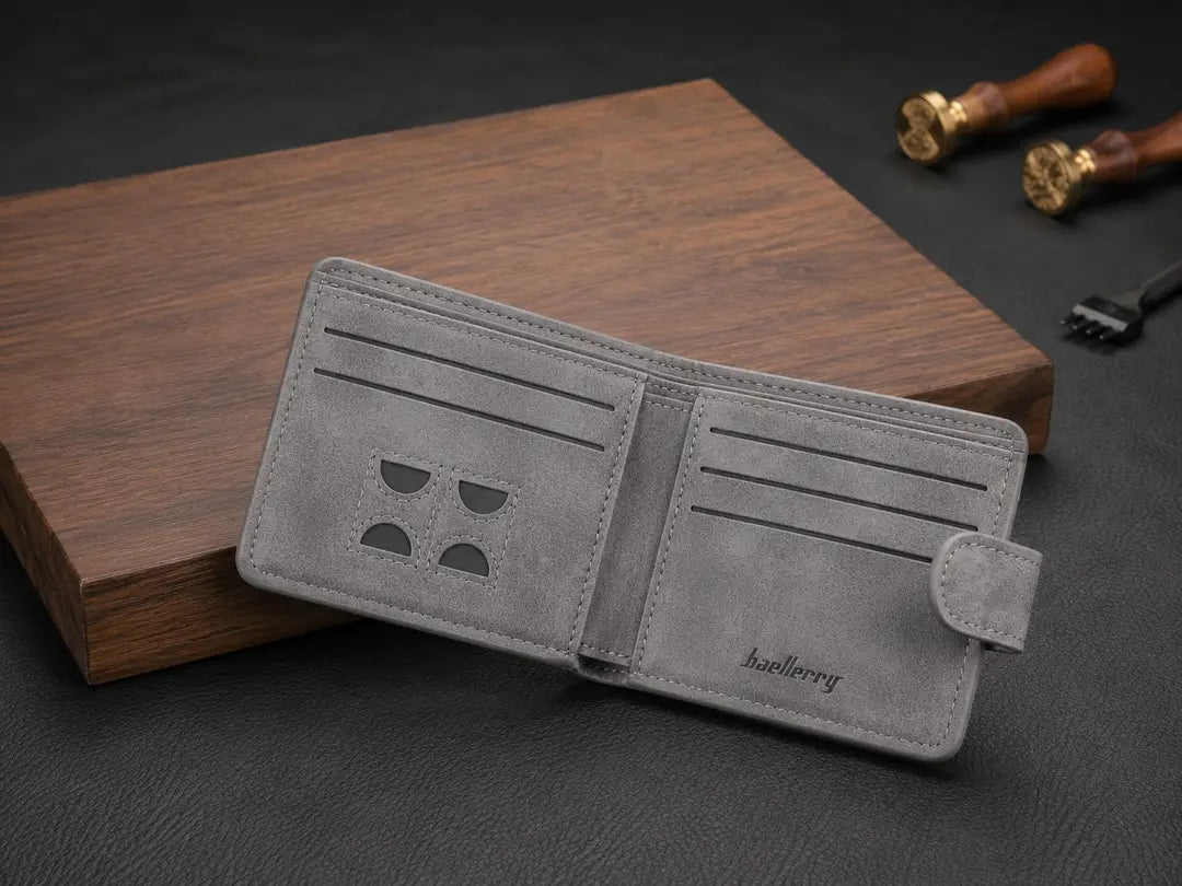 Premium Men's Bifold Wallet with Snap Clouser