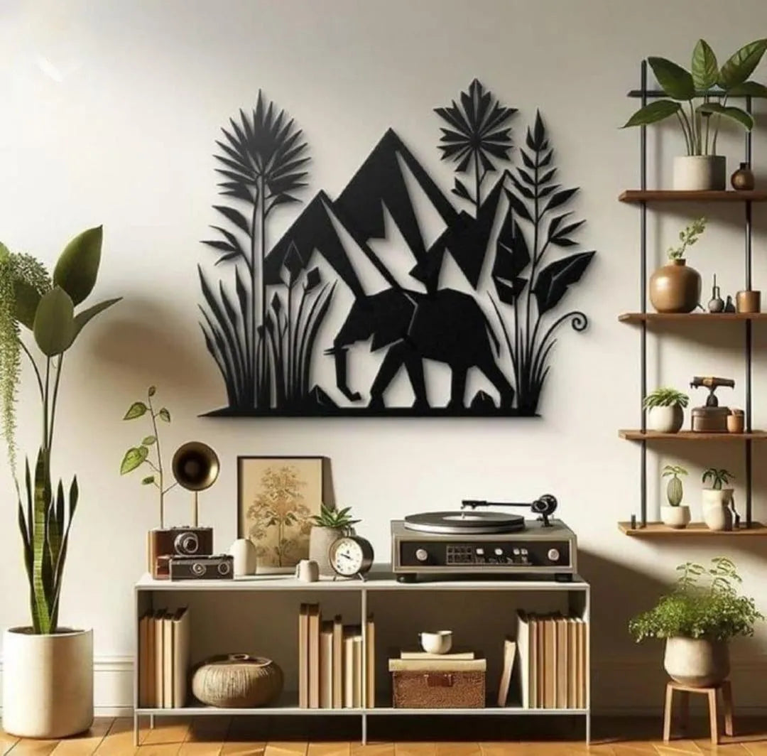 Forest Wooden Wall Art "Mountain And Elephant"
