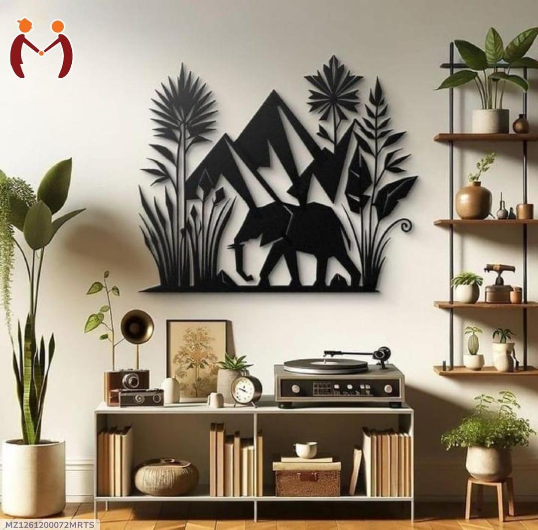 Forest Wooden Wall Art "Mountain And Elephant"