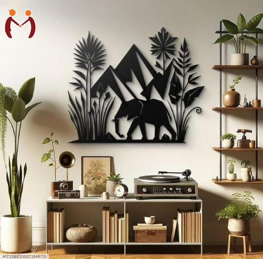 Forest Wooden Wall Art "Mountain And Elephant"