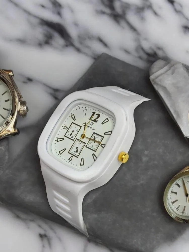 Men's Square Analog Watch with Gold Accents