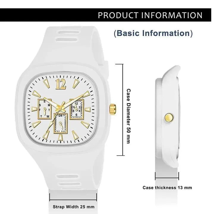 Men's Square Analog Watch with Gold Accents