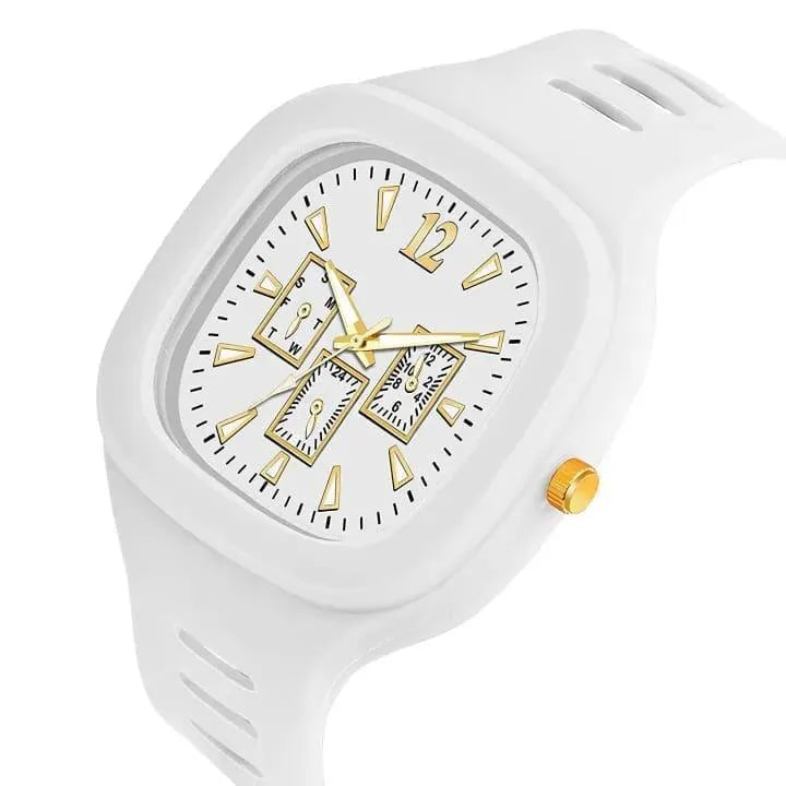 Men's Square Analog Watch with Gold Accents