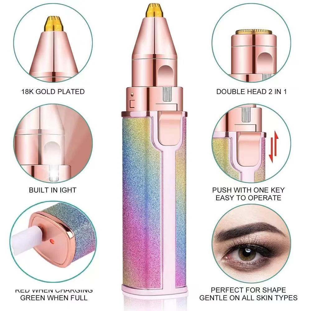 Rechargeable 2 in 1 Eyebrow Trimmer and Facial Shave Multicolor
